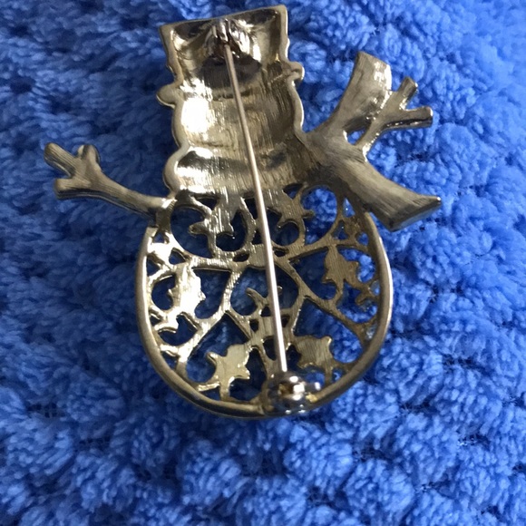 Vintage Enamel and Rhinestone Snowman Brooch - Picture 4 of 4